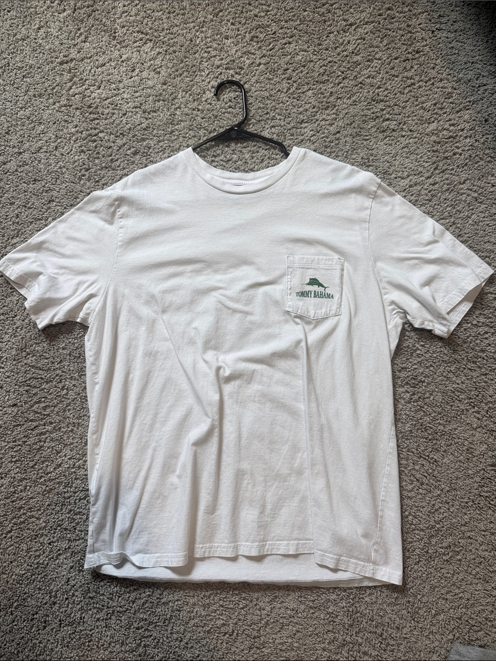 Tommy Bahama White Short Sleeve Pocket Tee with Green Logo